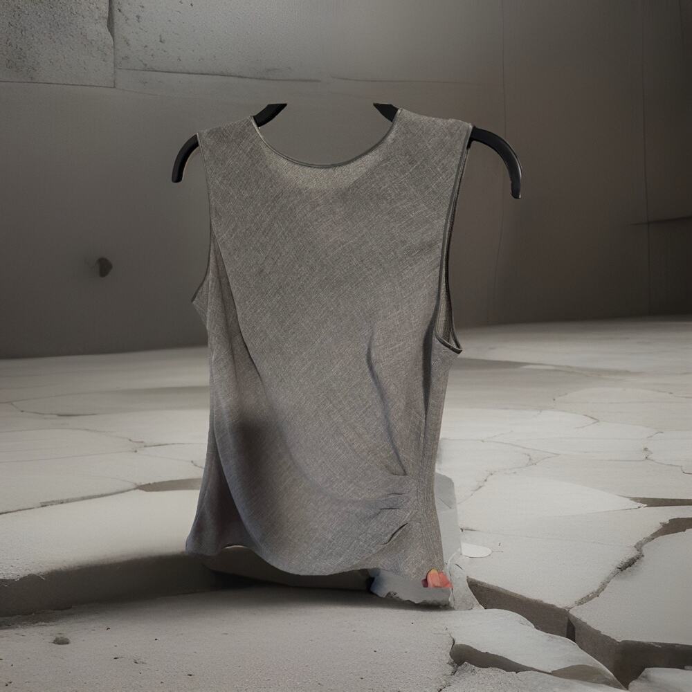 Bloomingdale And Tahari Gray Linen Blend Tank Asymmetrical Ruching Waist Vintage